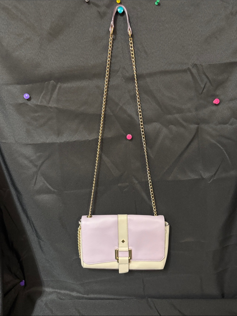 ANTONIO MELANI Lilac and Cream Leather Chain Crossbody